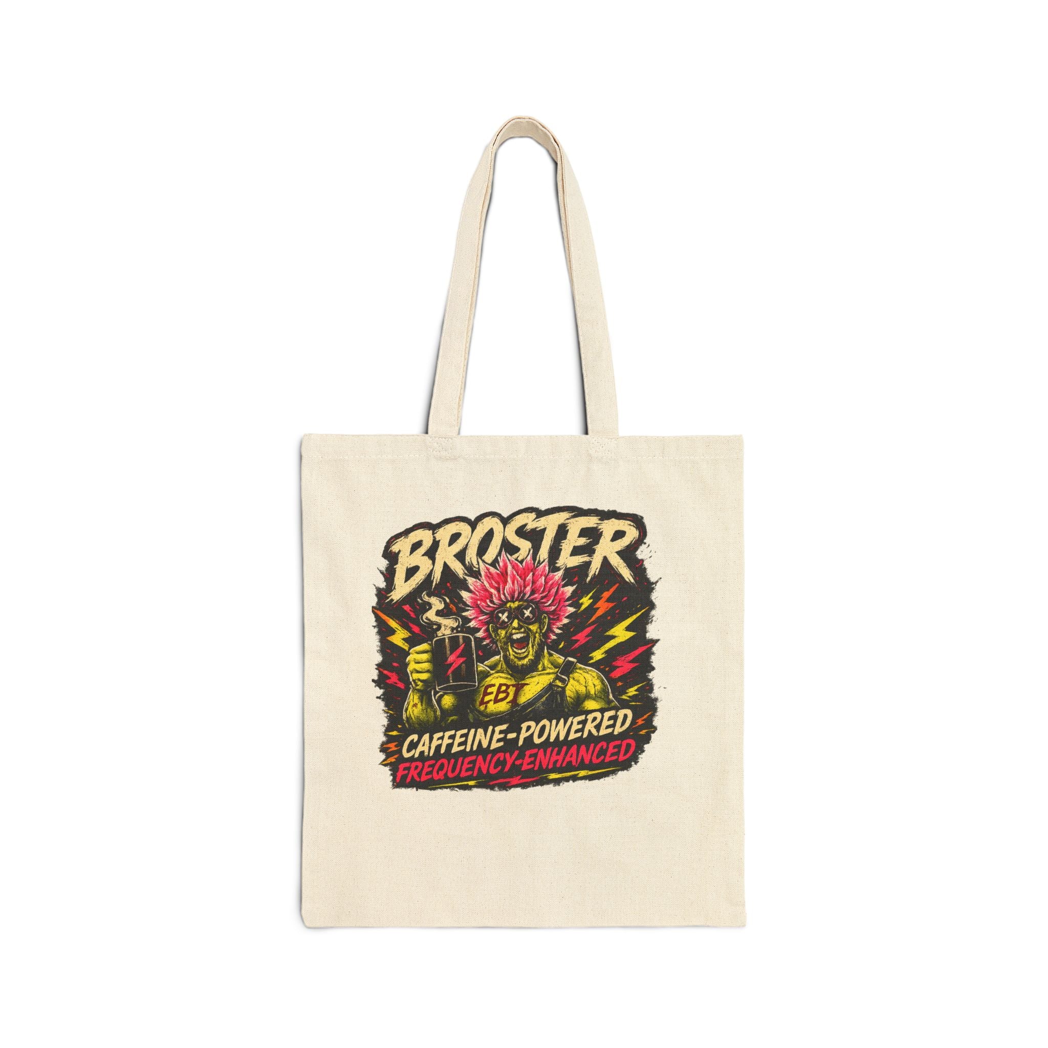 Canvas Tote Bag — "Broster: Caffeine-Powered" Retro Rock Coffee Tote