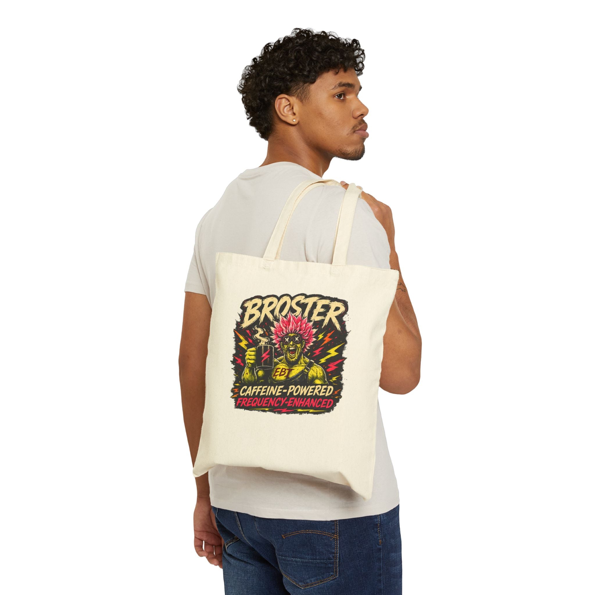 Canvas Tote Bag — "Broster: Caffeine-Powered" Retro Rock Coffee Tote