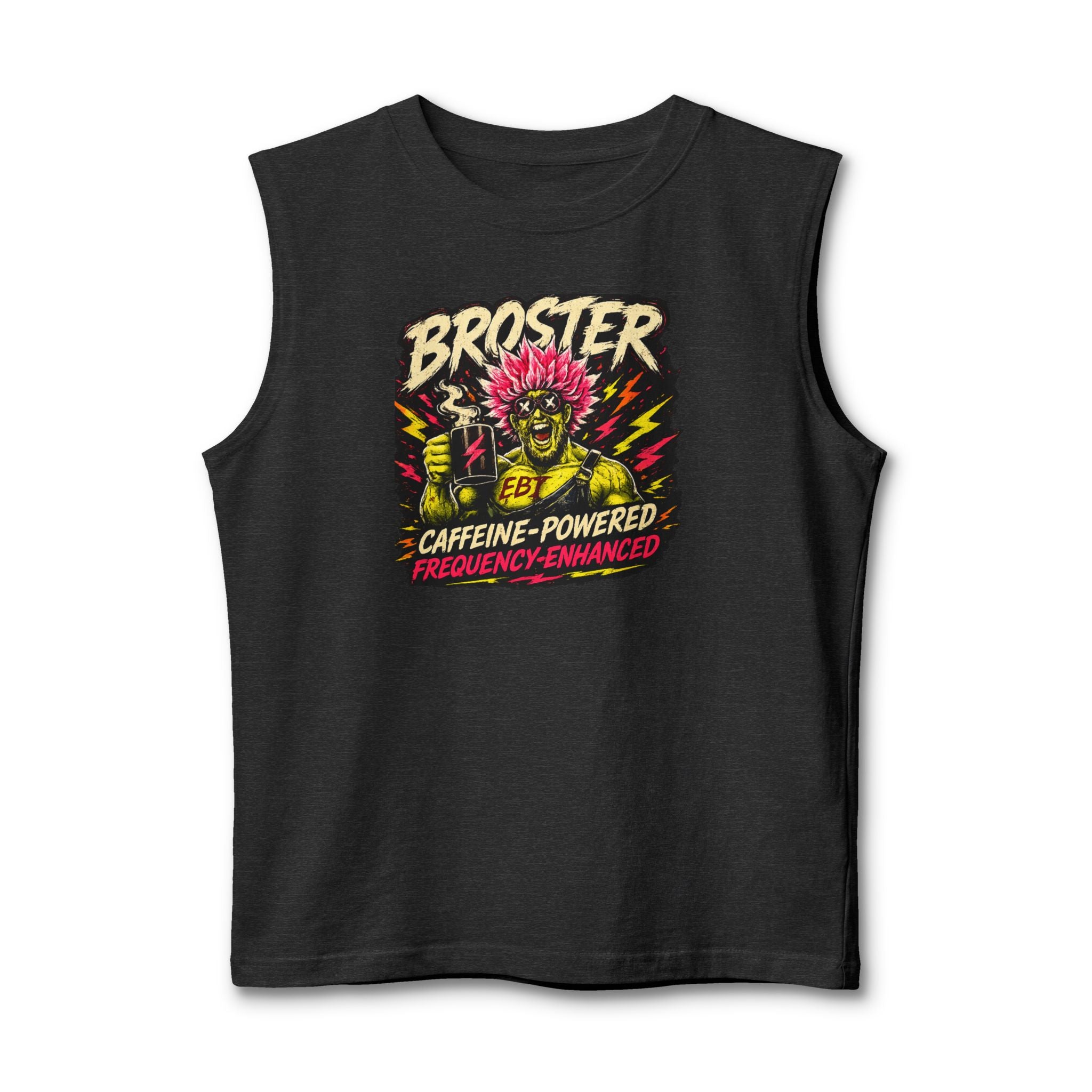 Caffeine-Powered "Broster" Muscle Tank — Retro Energy Graphic Tank Top