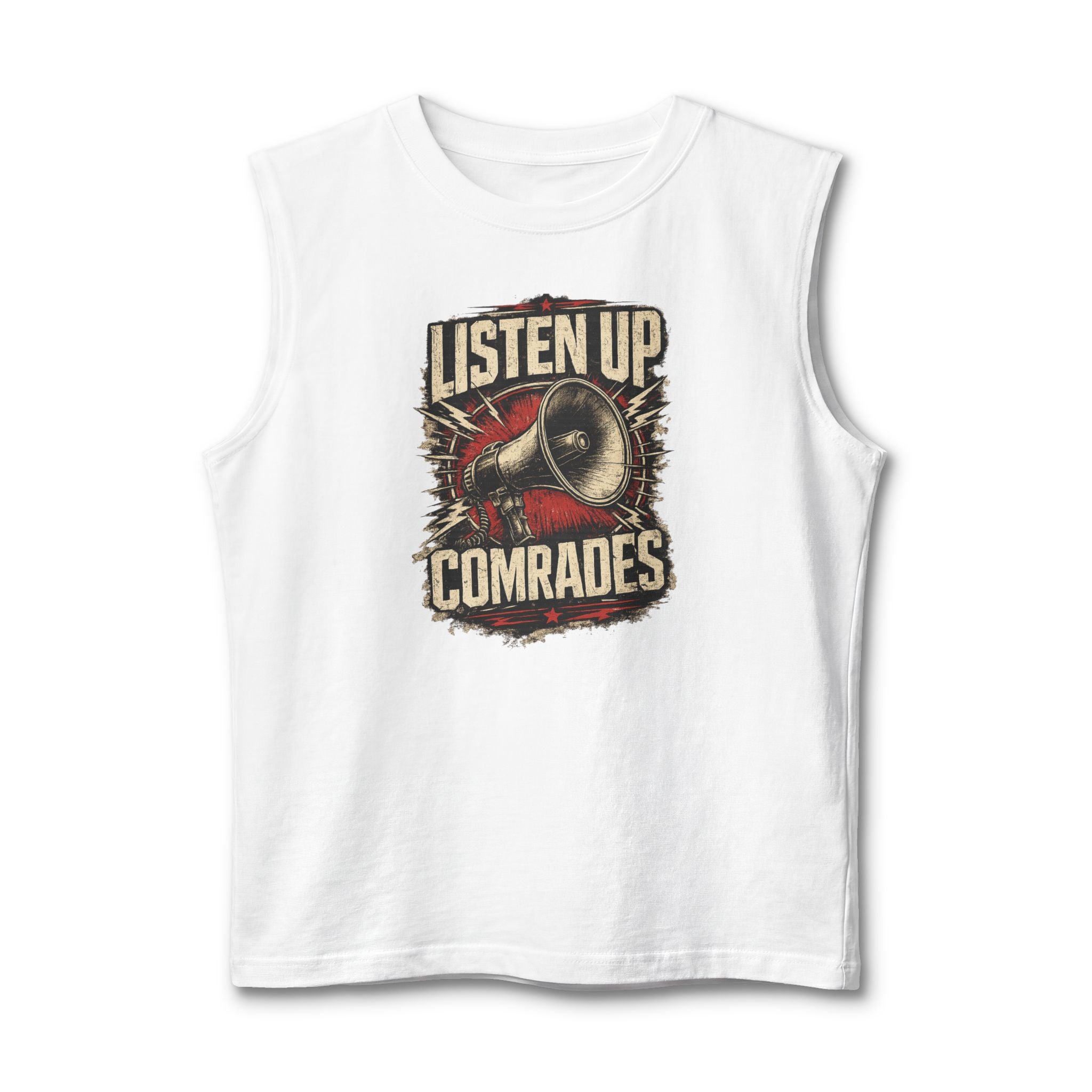 Listen Up Comrades Megaphone Graphic Muscle Shirt