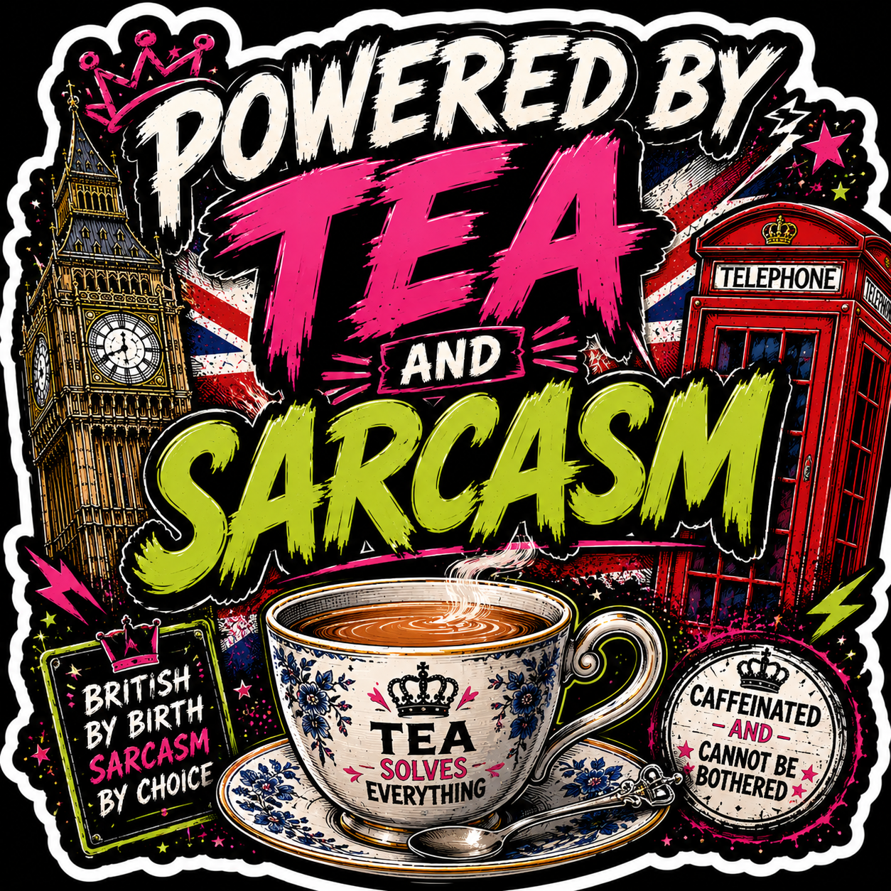 Powered By Tea And Sarcasm Sticker UK