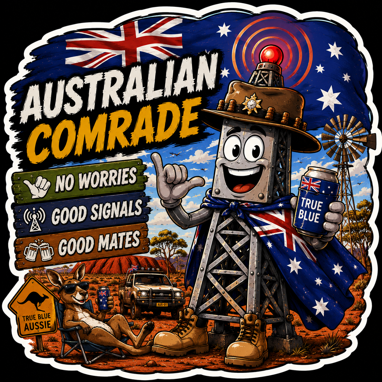 Australian Comrade No Worries Good Signals Good Mates Sticker