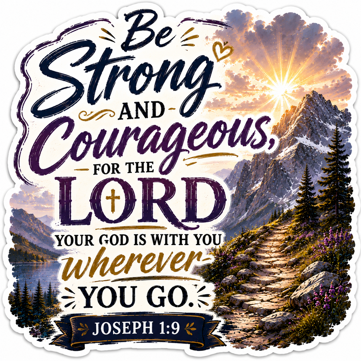 Be Strong And Courageous Your God Is With You Wherever You Go Joseph 1:9 Sticker