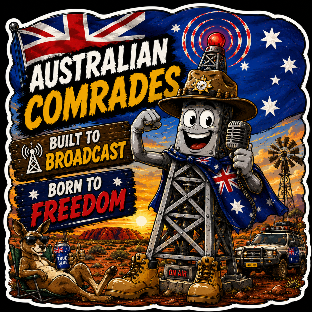 Australian Comrades Built To Broadcast Born To Freedom Sticker