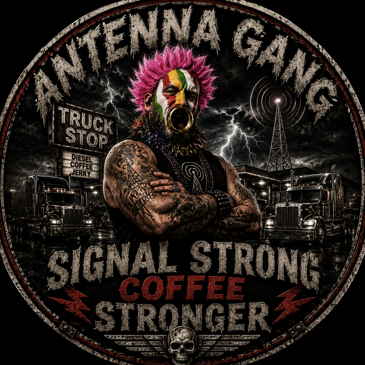 Antenna Gang Signal Strong Coffee Stronger Sticker