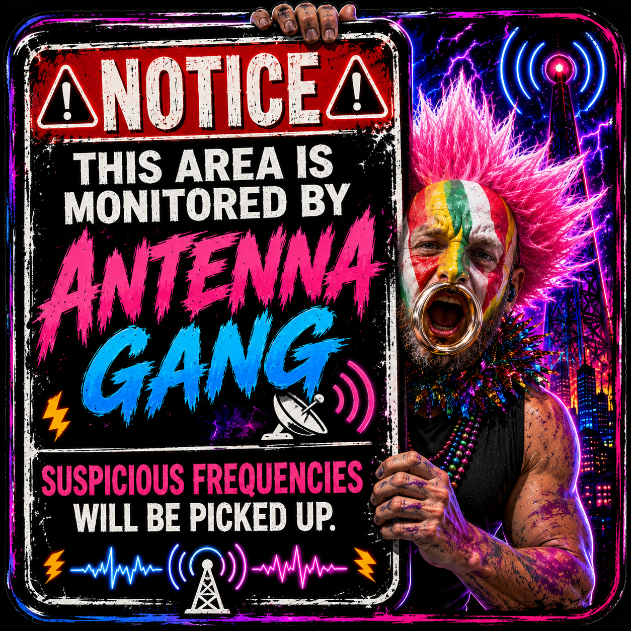 Notice This Area Is Monitored By Antenna Gang Suspicious Frequencies Will Be Picked Up Sticker