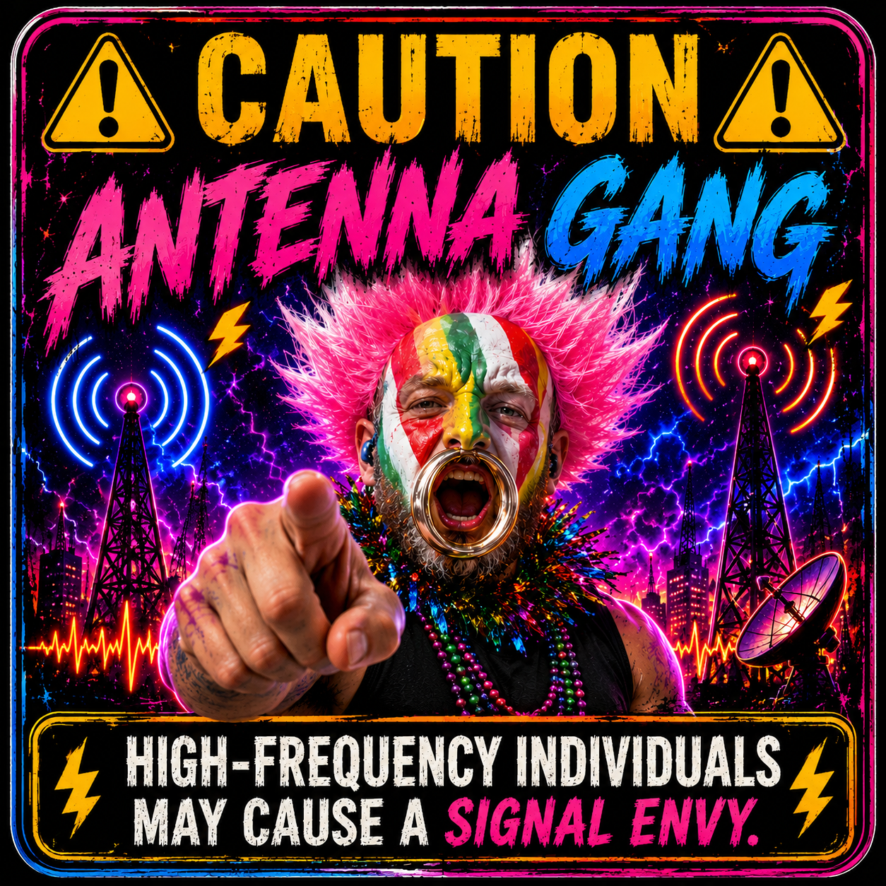 Caution Antenna Gang High Frequency Individuals May Cause A Signal Envy Sticker