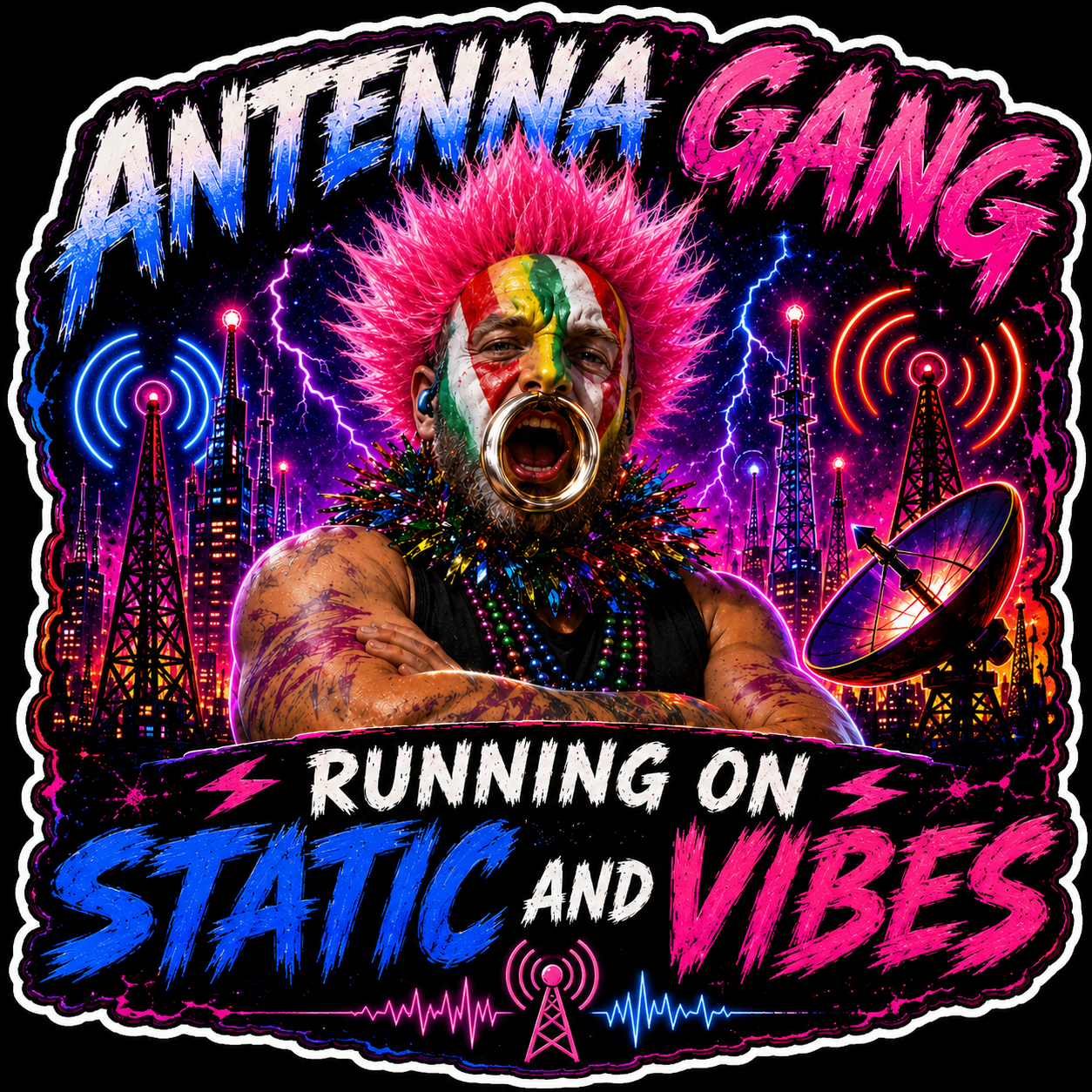 Antenna Gang Running On Static And Vibes Sticker