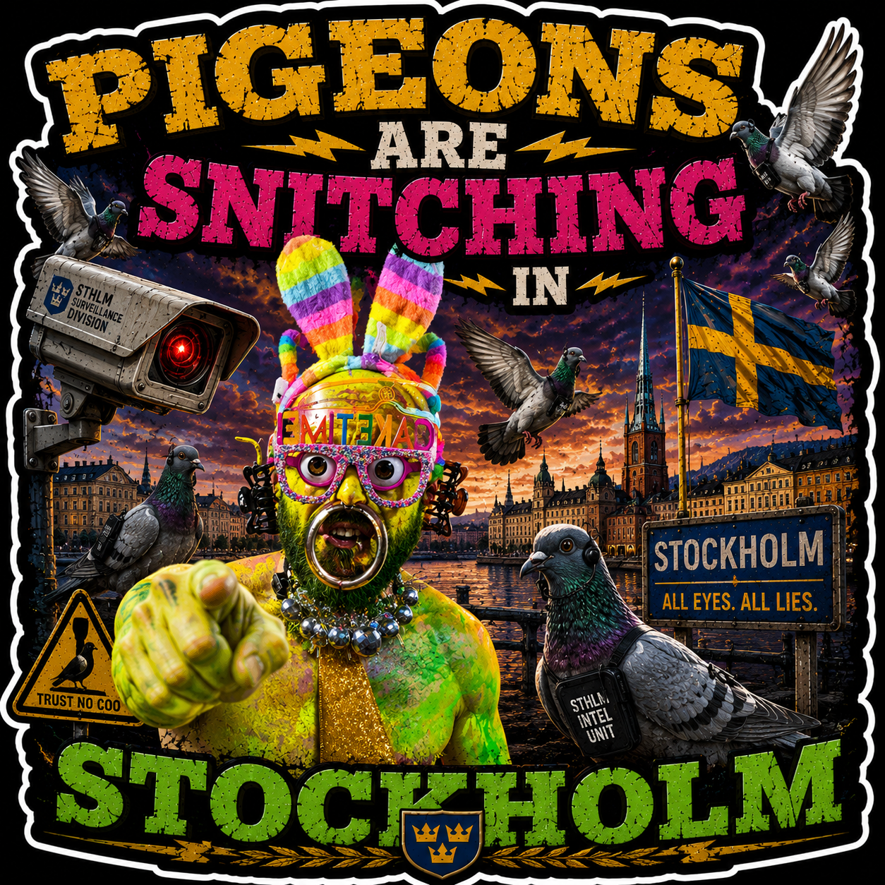 Pigeons Are Snitching In Stockholm Sticker