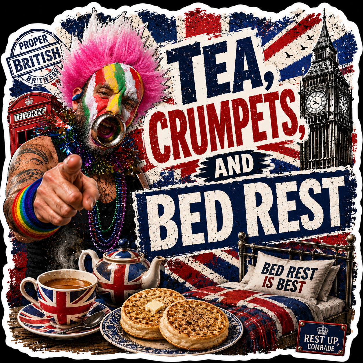 Tea Crumpets And Bed Rest Sticker UK