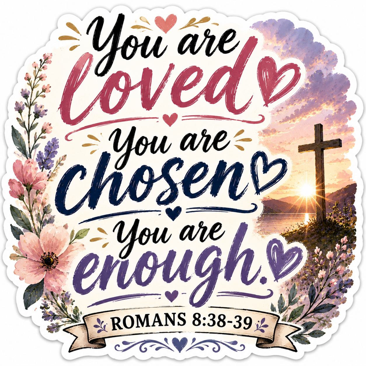 You Are Loved You Are Chosen You Are Enough Romans 8:38-39 Sticker